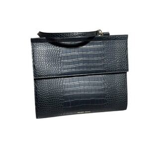 Modern Picnic Black Croc Embossed Work Tote Bag with Crossbody Strap